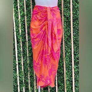 DO+BE Hastings Printed Ruched Tropical Midi Skirt Size Small Orange & Pink